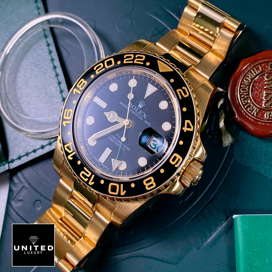 Rolex Oyster Perpetual Gmt-Master 3 Rolex GMT-Master II 116718LN Gold Watch Black Dial Oyster on the box