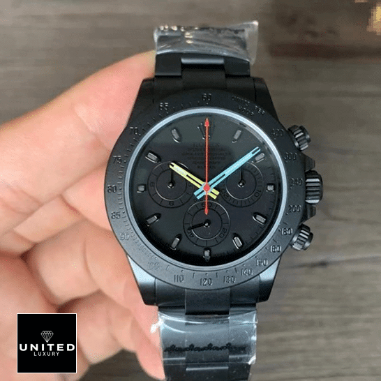 Rolex Blaken Daytona Date All Black 116520  on his hands