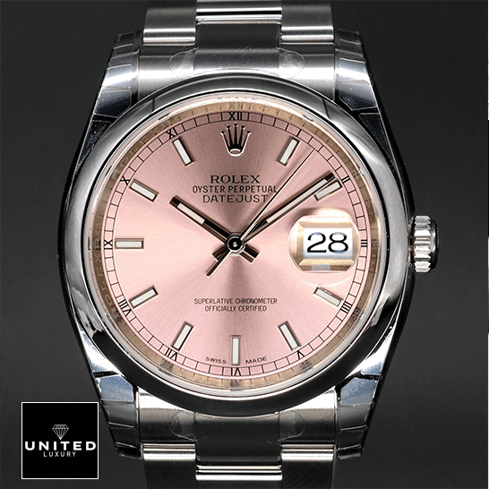 Rolex Datejust 116200 Pink Dial  close analog view