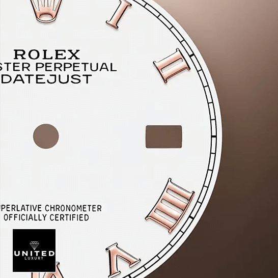 Rolex Datejust 126231LC Steel Gold Roman White Dial  dial close view