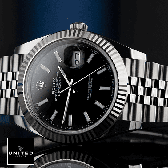 Rolex 126234 Datejust Black Dial White Gold  black background