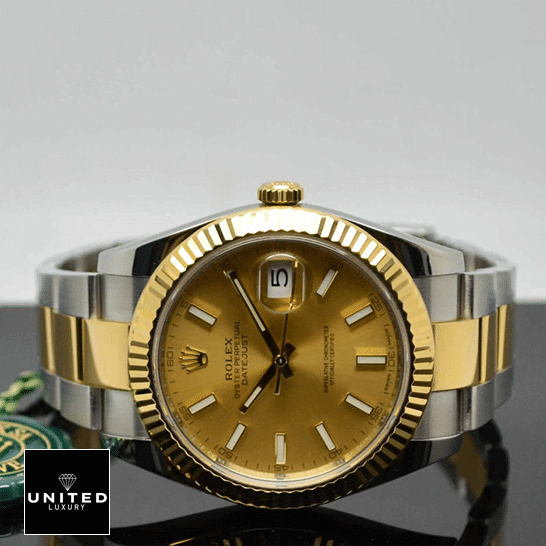 Rolex Datejust 126333  Champagne Dial Oyster Bracelet on the table