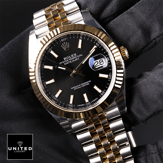 Rolex Datejust 126333 Yellow Gold Steel Black Dial Jubilee  on the hand