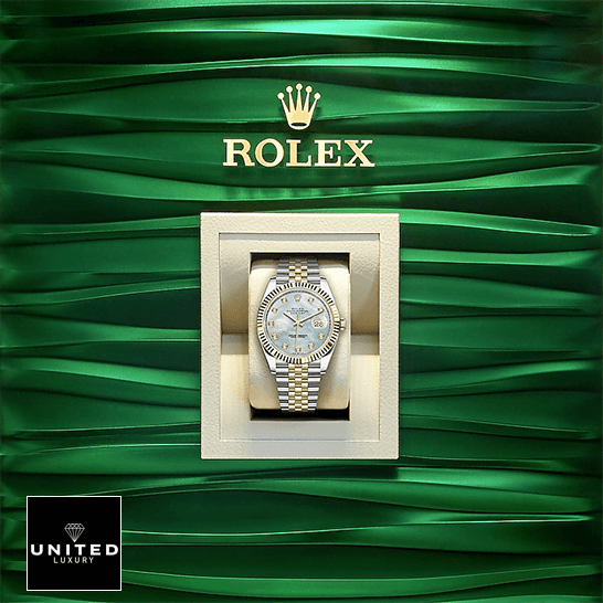 Rolex Datejust 126333 Mother Of Pearl 1 Rolex 126333 Datejust Yellow Gold green background