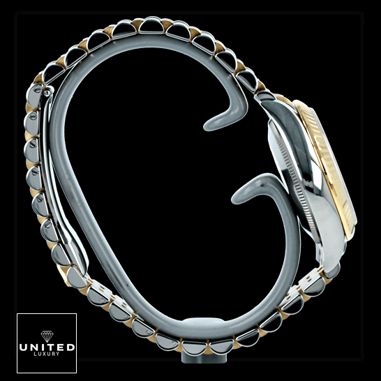 Rolex Datejust 278273-0020  Left Side Stainless Steel Case Fluted Gold Bezel