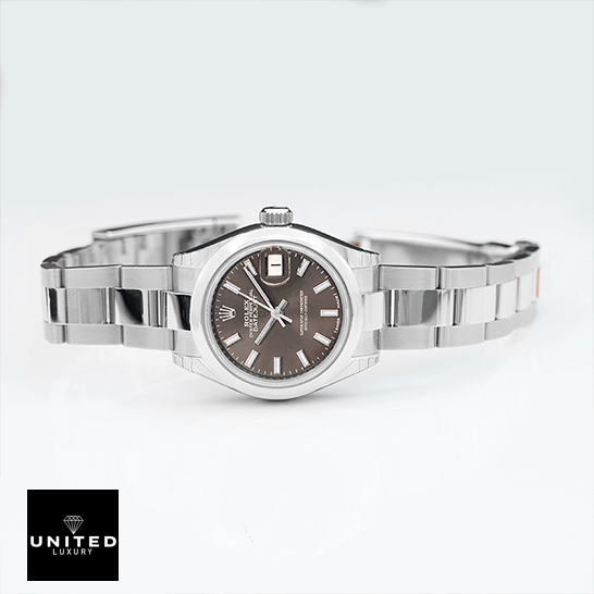 Rolex 279160 Datejust Dark Grey Oyster  side view and white background