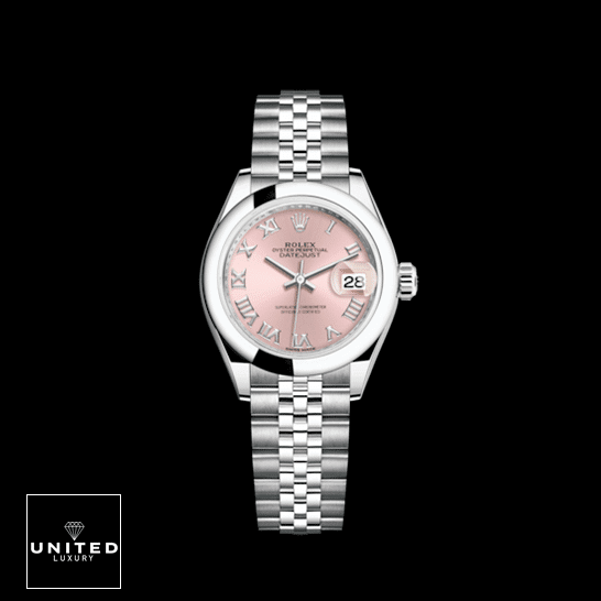 Rolex Lady-Datejust Pink 279160-0013 Stainless Steel Jubilee  Black Background