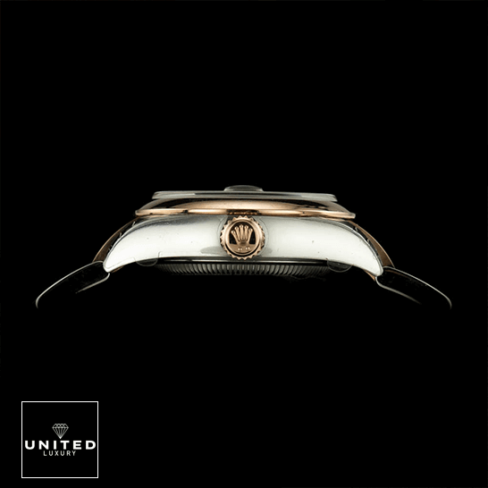 Rolex 279161 Steel Everose Gold Chocolate Crown  black background side view