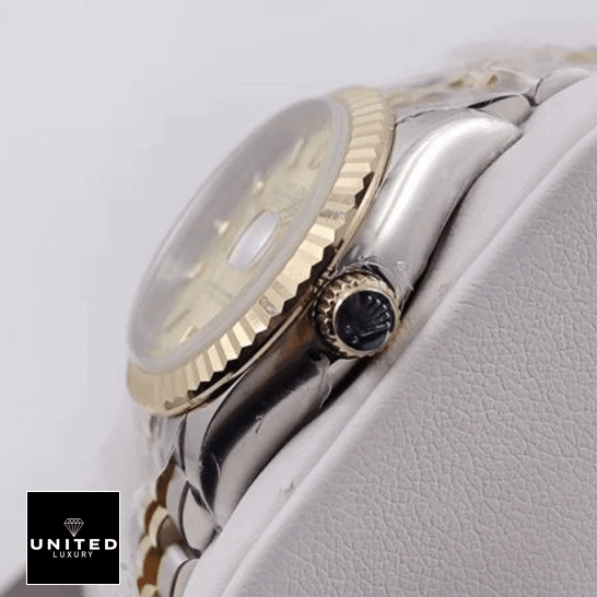 Rolex Datejust Steel Yellow Gold 279173  side pose on the box