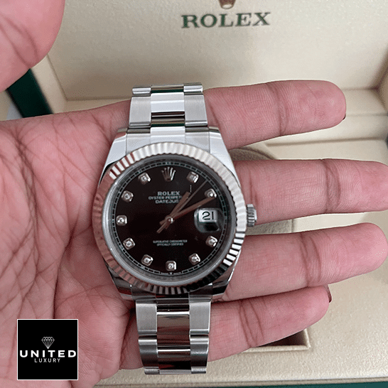 Rolex Datejust Black Dial  hand over box