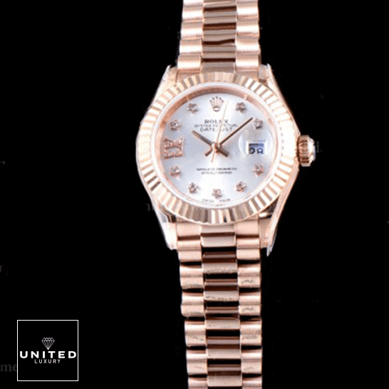 Rolex Lady Datejust Rose Gold 279175 Fluted Bezel Rose Gold Oyster 