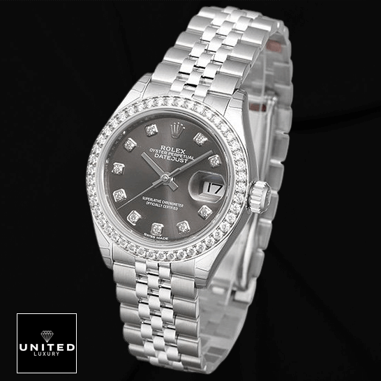 Rolex Datejust 279384 White Gold Dark Grey Diamond Jubilee  black background