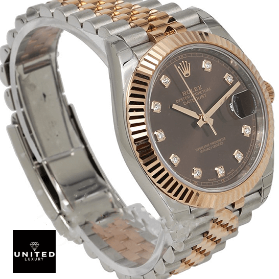 Rolex Datejust 126331 Rose Gold  side view and white backgorund