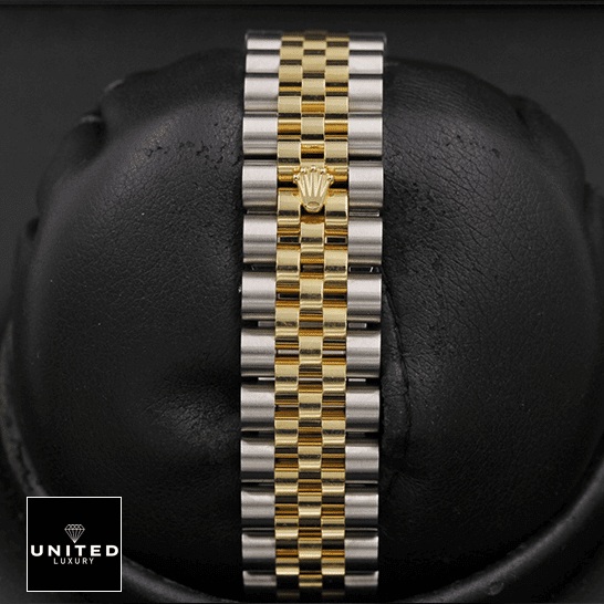 Rolex Yellow Gold Stainless Steel Jubilee Bracelet  on the black stand