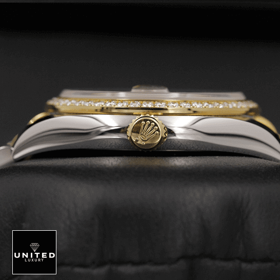 Rolex Datejust Mother Of Pear Diamond 116243  crown & black background