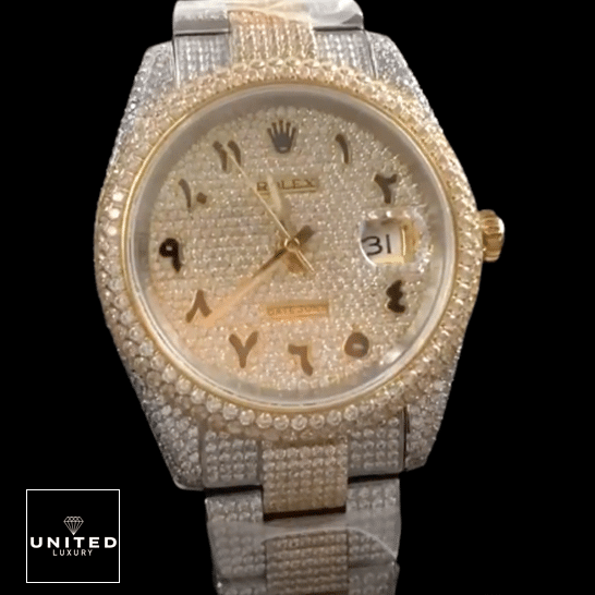 Rolex Datejust Two Tone Yellow Gold Arabic Dial  black background