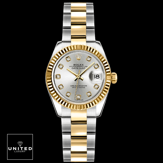 Rolex Datejust 179173 White Dial with Diamonds  Black Background