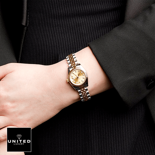 Rolex Datejust Yellow Gold Steel Diamond 179173  on the man in the suit