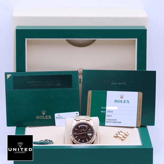 Rolex Day-Date 228235 Chocolate  box and warranty card