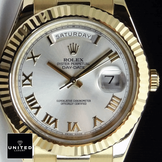 Rolex Day-Date II White Dial Roman 218238  black background