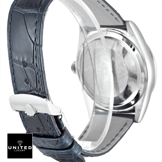 Rolex Day-Date 118139-0004 V5 Black Leather Bracelet Stainless Steel Clasp 