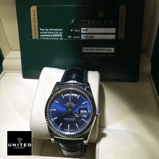 Rolex Day-Date 118139-0004 V5 Blue Dial  & Guarantee Card