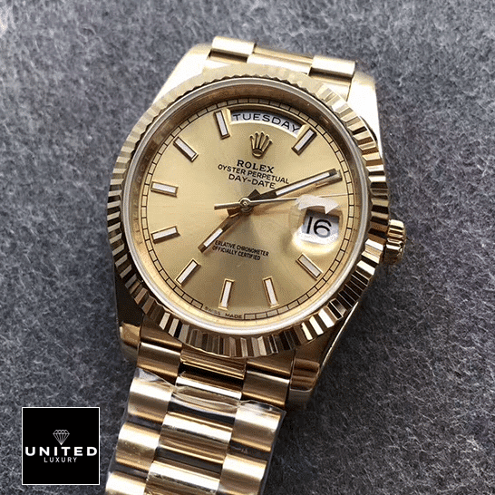 Rolex Day-Date 40 228238-0003 EW Yellow Gold Champagne Dial 
