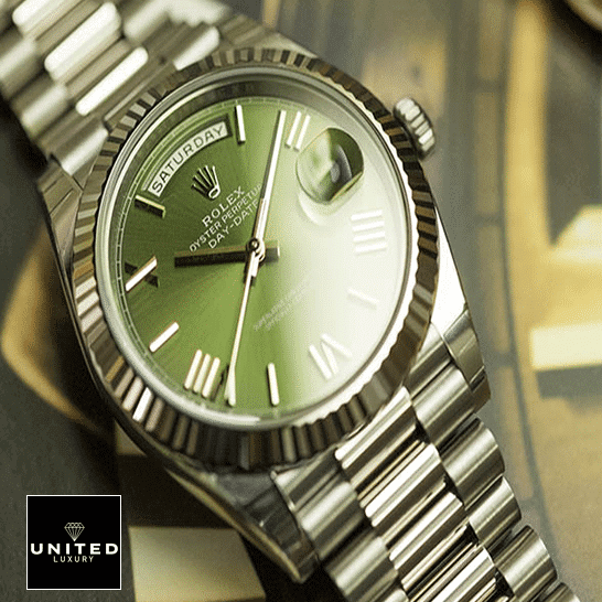 Rolex Day-Date 228239-0033 Romen Numerial Olive Green Dial Oyster 