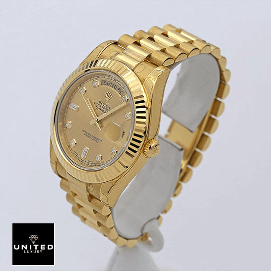 Rolex Day-Date II 218238 Yellow Gold Crown Pusher  Right Side