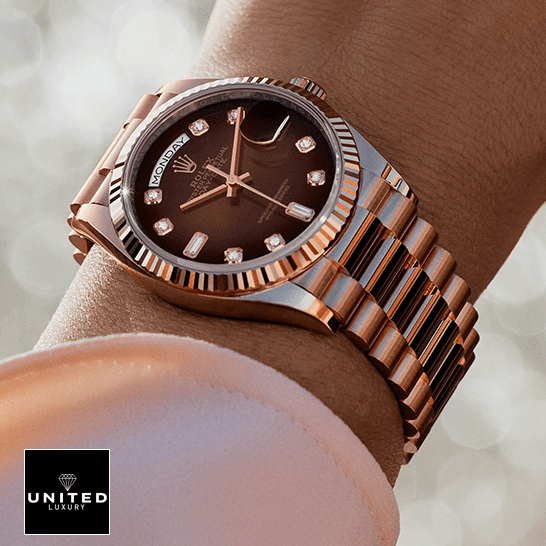 Rolex Day-Date 128235-0037 Brown Ombre Dial 3 Rolex Day-Date 36 128235-0037 on the arm