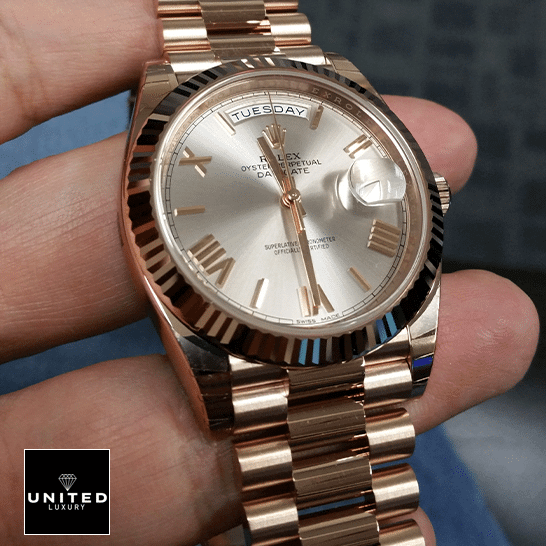 Rolex Day-Date 228235 AR Stainless Steel With Rose Gold Wrapped Rhodium Dial 