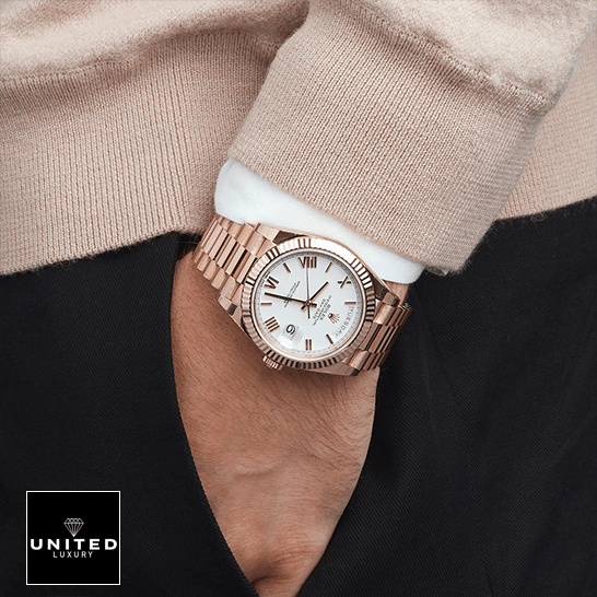 Rolex Day-Date 228235 KW Rose Gold White Dial 6 Rolex Day-Date 228235 Rose Gold on is arm