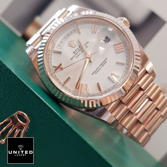 Rolex Day-Date 228235 KW Rose Gold White Dial 3 Rolex Day-Date 228235 White Dial Romen Numerial on the Rolex Box
