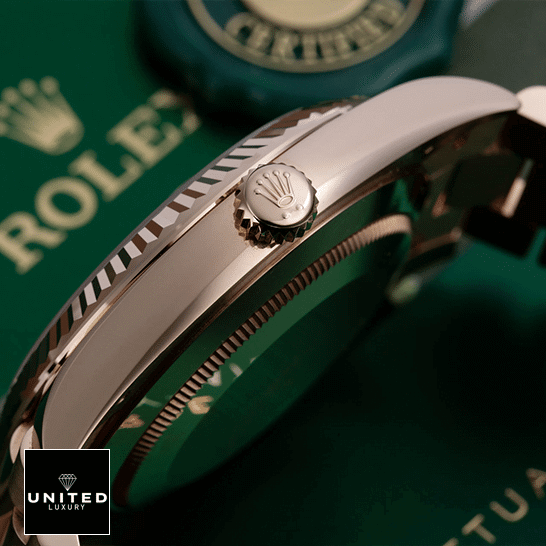 Rolex Day-Date 228235 KW Rose Gold White Dial 2 Rolex Day-Date 228235 Rose Gold Crown Pusher Right Side