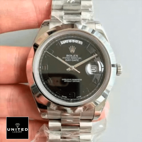 Rolex 218206 Black Dial 2 Rolex Day Date II 218206 Stainless Steel Black Dial