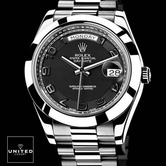 Rolex 218206 Black Dial 3 Rolex Day Date II 218206 Stainless Steel Black Dial Black Backround