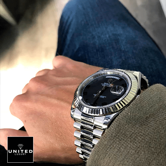 Rolex 218206 Black Dial 1 Rolex Day Date II 218206 rolex day date on men's wrist