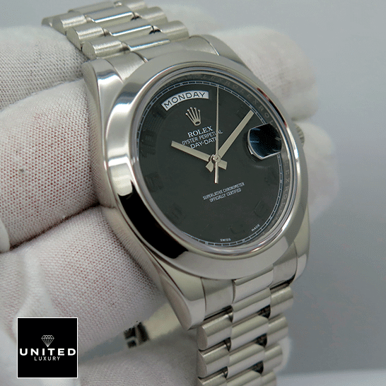 Rolex 218206 Black Dial 4 Rolex Day Date II 218206 Stainless Steel Jubilee Bracelet