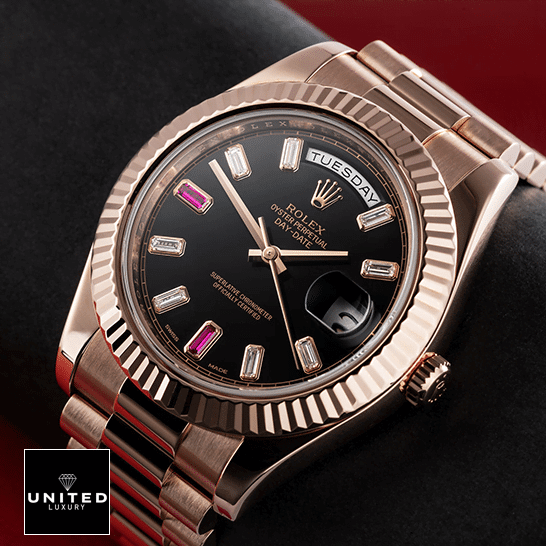 Rolex Day-Date II 218235  Rose Gold Crown Pusher & Gem-Set Indices