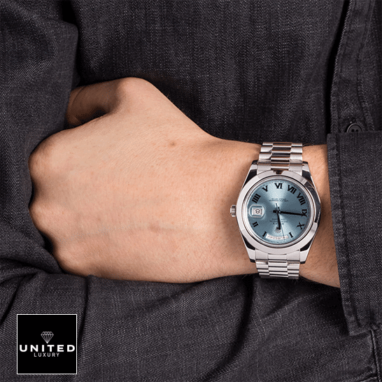 Rolex Day-Date II Stainless Steel 218206 Oyster  on his arm