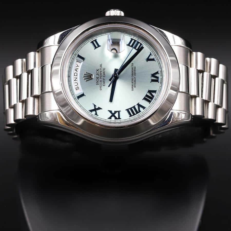 Rolex Day-Date II Stainless Steel Ice Blue Roman Dial 218206 