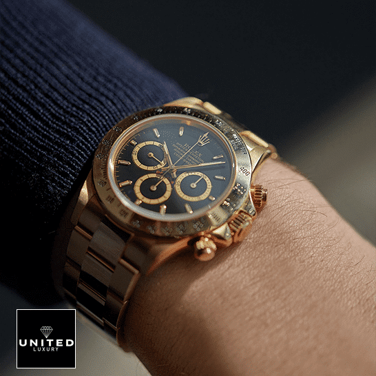 Rolex Daytona Cosmograph Yellow Gold 16528  on his arm