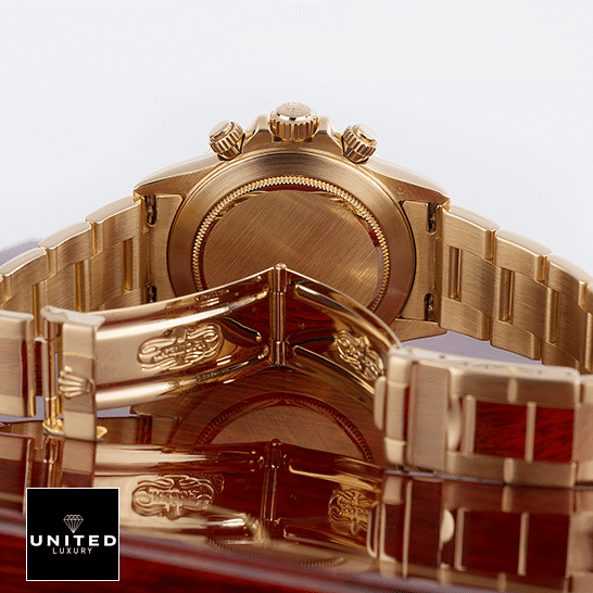 Rolex Daytona Chronograph 5 Rolex Daytona 116523 Yellow Gold Oyster Open Fold Clasp on the Rolex Logo