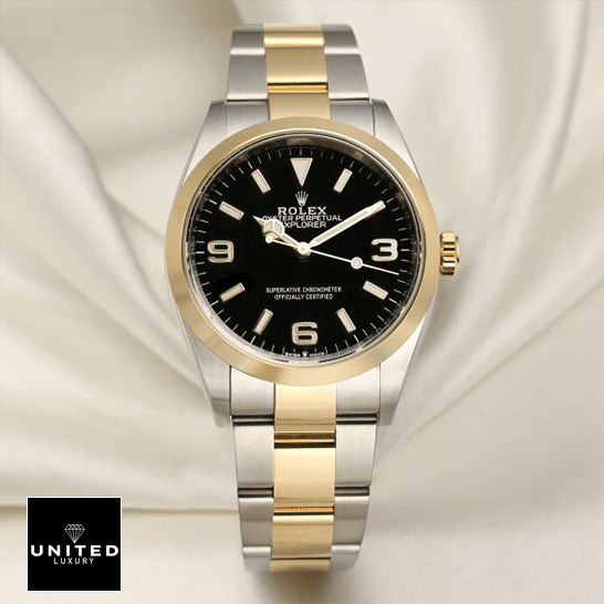 Rolex 2021 Explorer 124273 Black Dial  cream tulle background