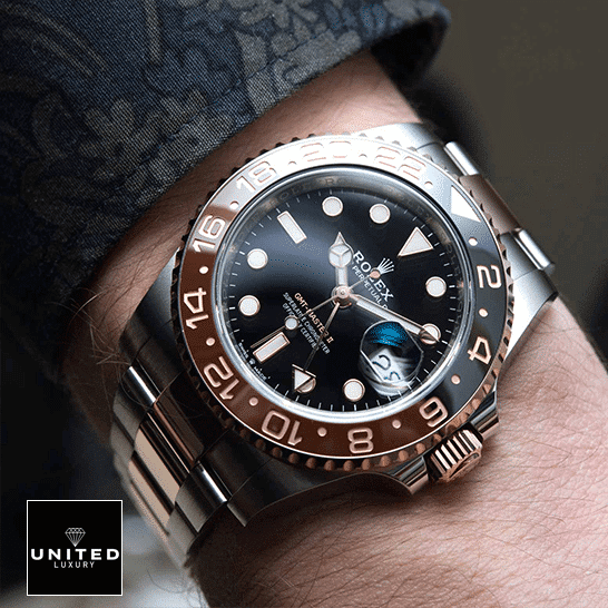 Rolex GMT-Master II Black Dial Root Beer 126711CHNR-0002  On his arm