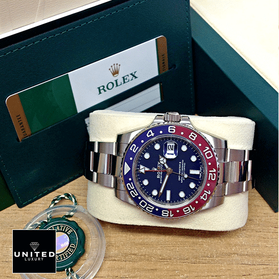 Rolex GMT-Master II Blue Dial & Red/Blue Bezel 116719BLRO  & Guarantee Card