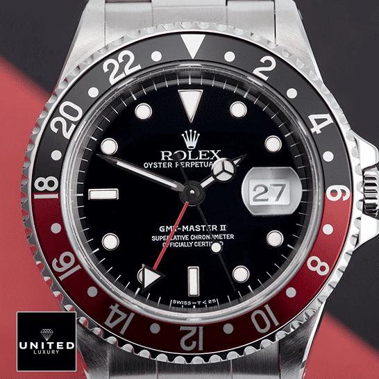 Rolex GMT-Master II Coke 16710 Black & Red Bezel  Black Red Background