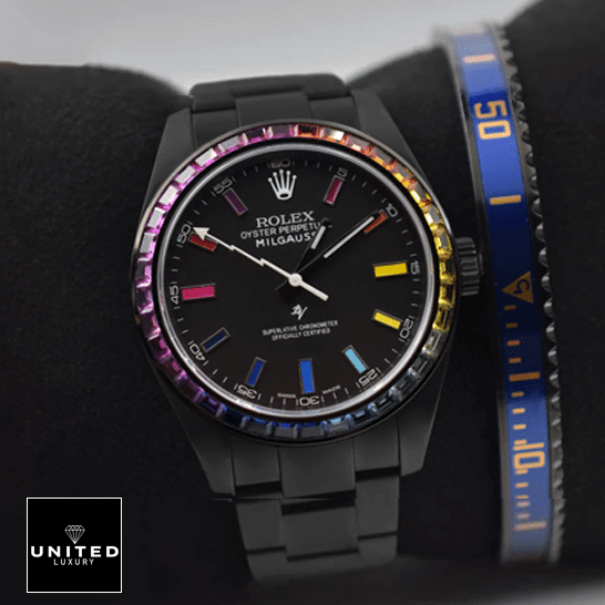 Rolex Milgauss Black Venom 116400 Rainbow Stick Dot Black Case 
