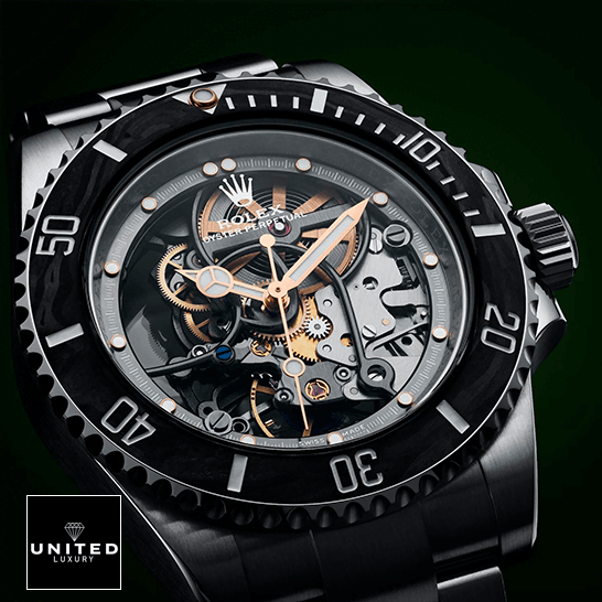 Rolex Skeleton Dial Steel 114200  black background