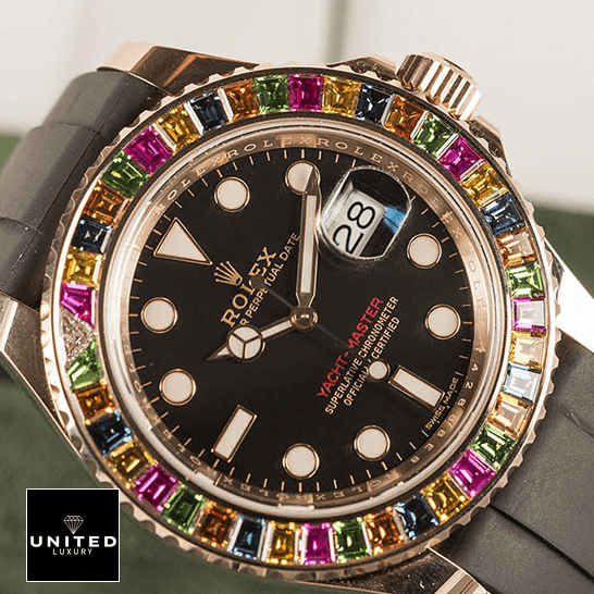 Rolex Perpetual Yacht Master Black Dial  leather bracelet